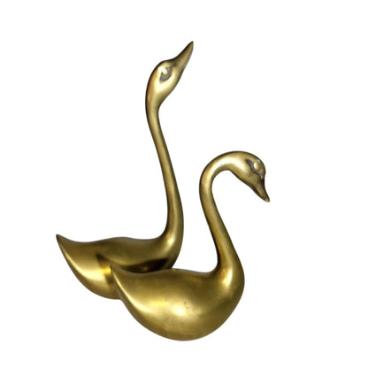 Vintage Brass Swan Pair Korea MCM Mid Century Modern Large Small 8.5" & 5.5"