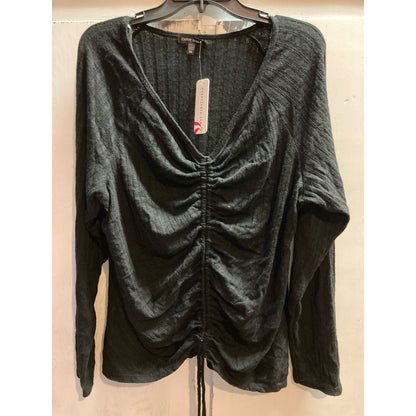 Curvy Sense Women's Top Plus 3X Black NEW Ruched Drawstring V-Neck Long Sleeve