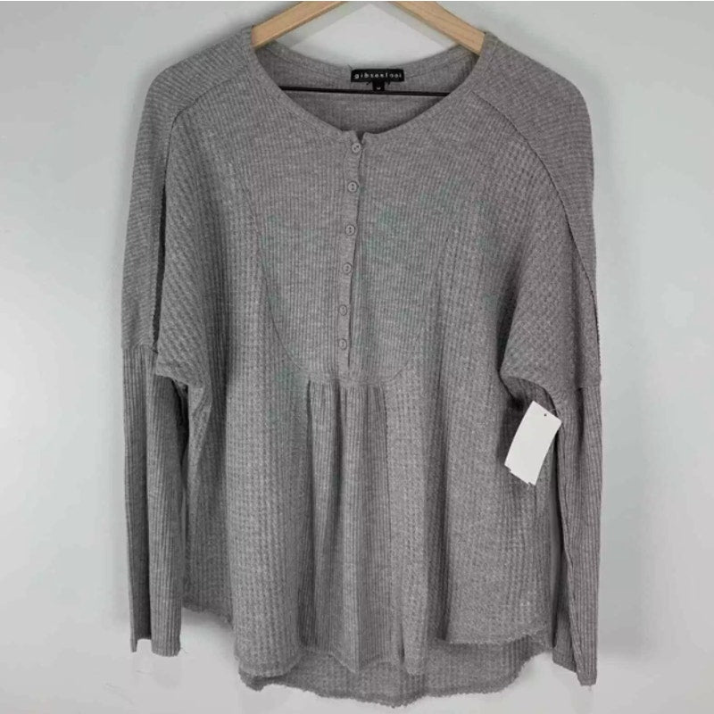 Gibsonlook High Low Heather Grey Long sleeve lightweight Top blouse Women Large