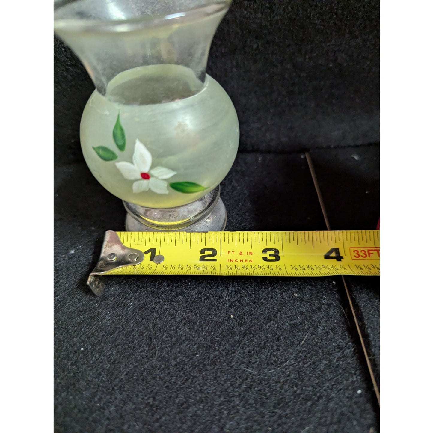 Vintage Frosted Green Hand-Painted Miniature Vases with Silver-Tone Bases - Pair