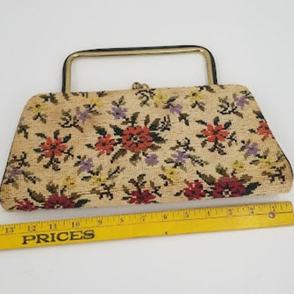 Vintage Tapestry Cross Stitch Wallet Clutch top handle purse bag handbag