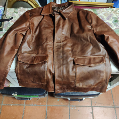 Vintage Absolute Leather Brown Heavyweight Bomber Jacket 3XL Mens Moto Flight