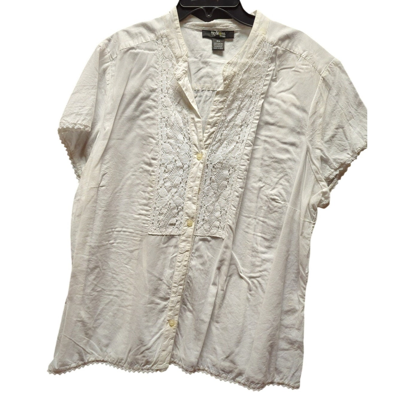 Style & Co. Size 18W womens white pintuck blouse lace detail Career Casual