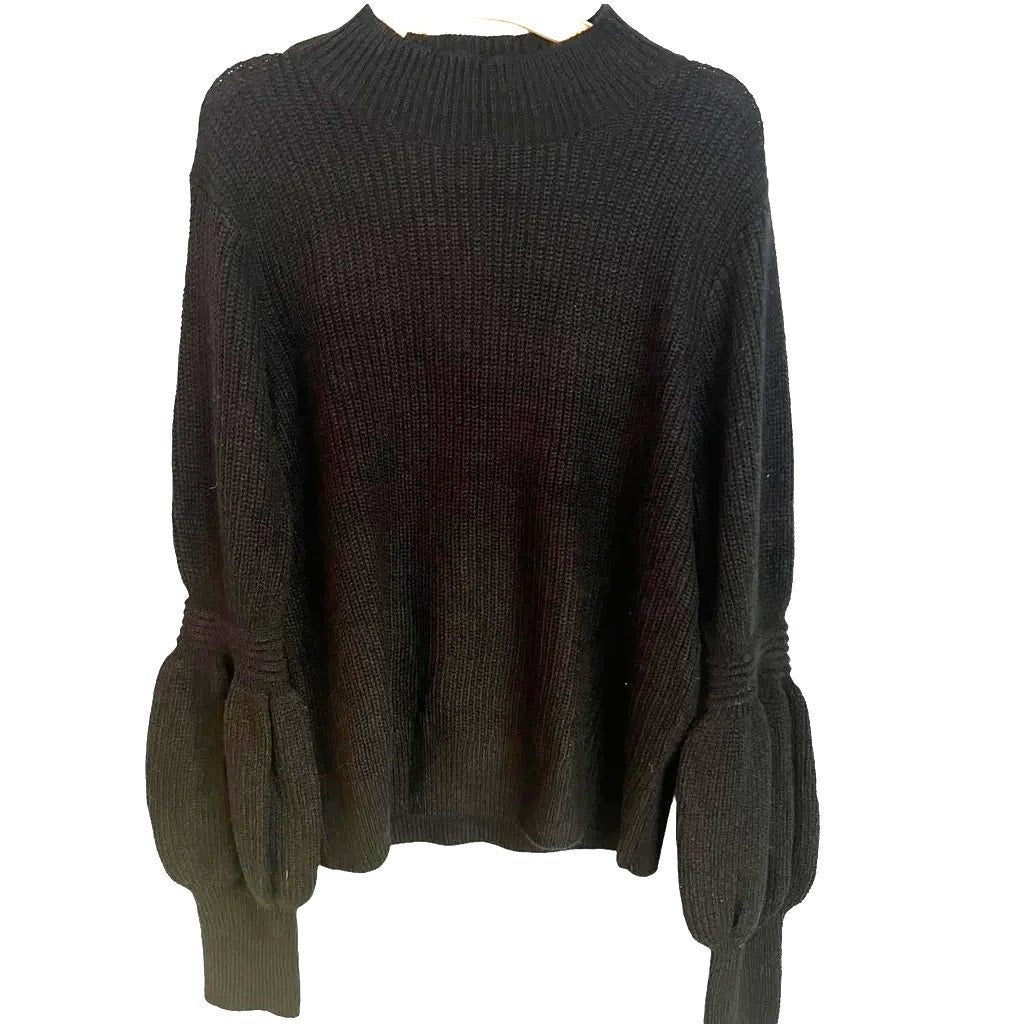 Willow & Clay Bishop Sleeve Back Cutout Pullover Sweater Sz Large in Black NWT