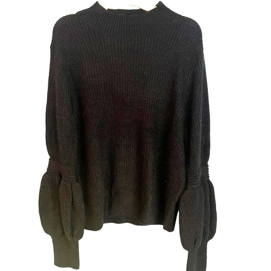 Willow & Clay Bishop Sleeve Back Cutout Pullover Sweater Sz Large in Black NWT