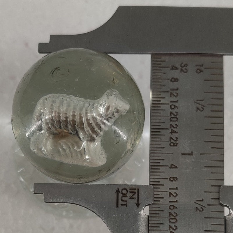 Antique German Sulfide Glass Marble Figural Lamb Animal Shooter 1 1/8" #ABBY2R