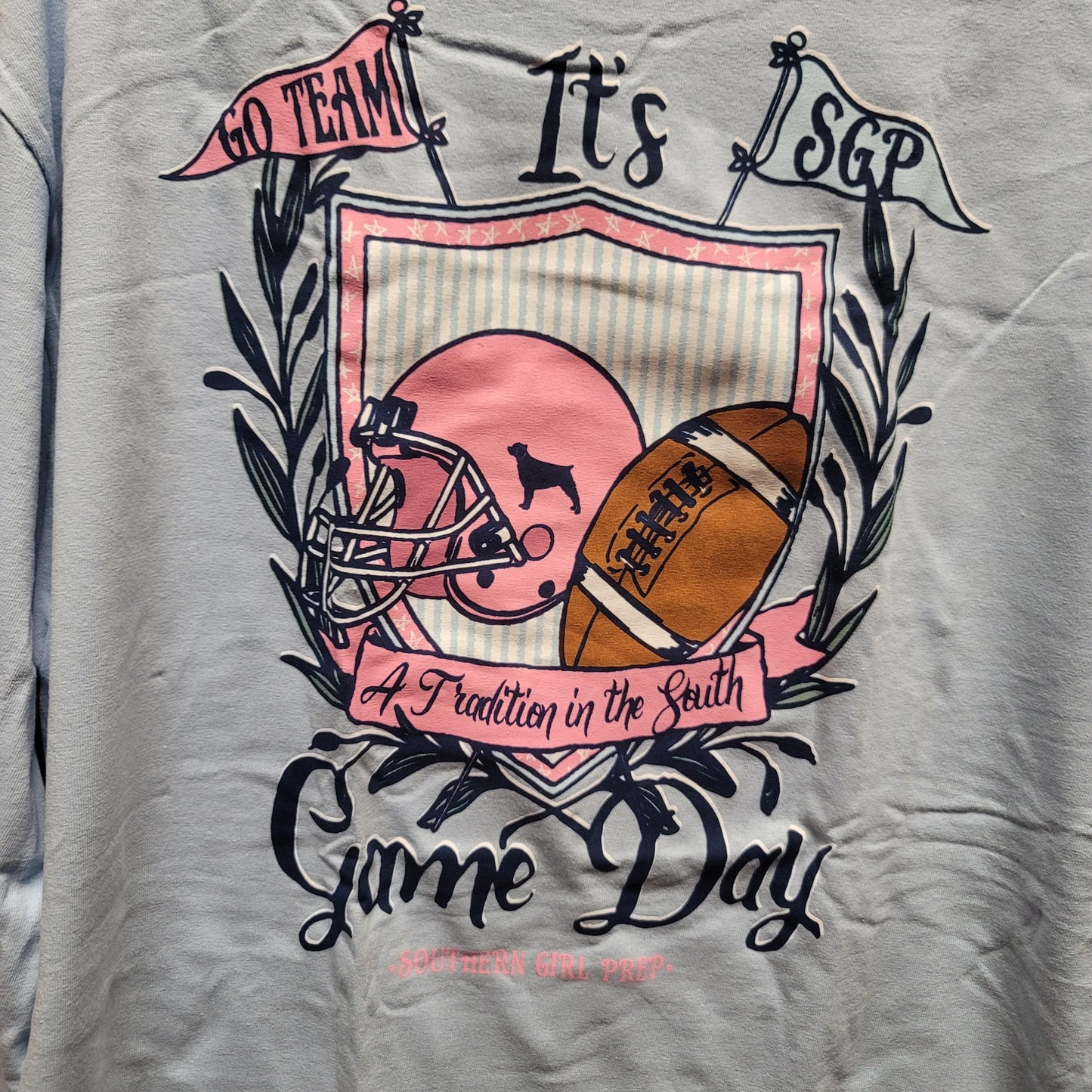 Southern Girl Prep NEW Long Sleeve Shirt Cotton LARGE Baby Blue Pink