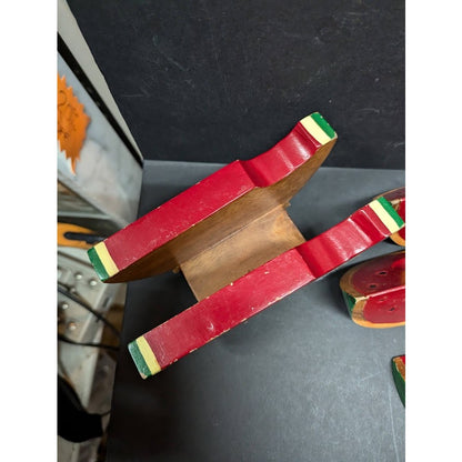 Vintage Painted Watermelon wood Napkin Holder (6) Napkin Ring Set 7pc. KITSCHY