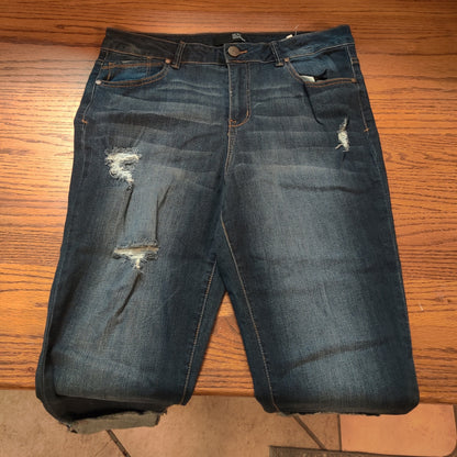 1822 Denim Distressed Cuffed Jeans Blue Mid Wash Everyday Streetwear 14