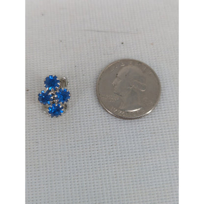 Vintage Vibrant Blue Rhinestone Cluster Clip On Earrings Mid Century Sparkle
