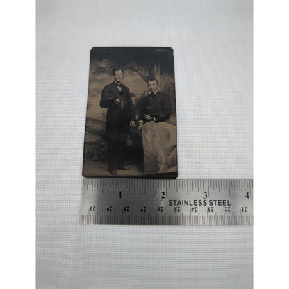 Antique Tintype Photograph Two Men Studio Portrait 19th Century