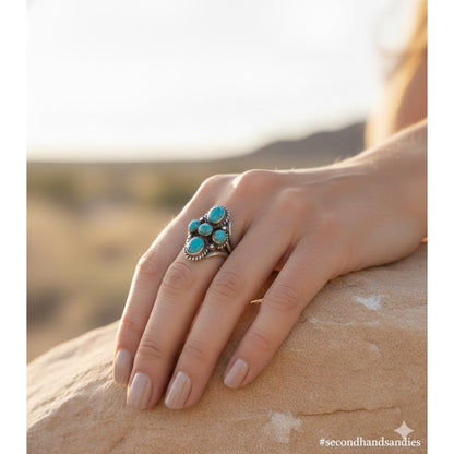 Sterling Silver Size 7 Ring Navajo Southwestern Turquoise Statement boho