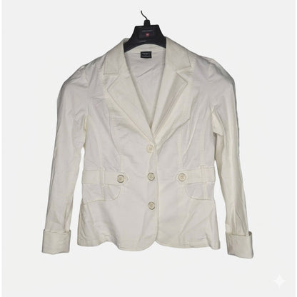 Tribal White Blazer Jacket Size 4 Long Sleeve Lapel button up long sleeve Fitted