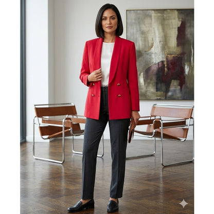 Vintage Kasper Red Double Breasted Star Button Blazer Jacket Power Suit Size 6P