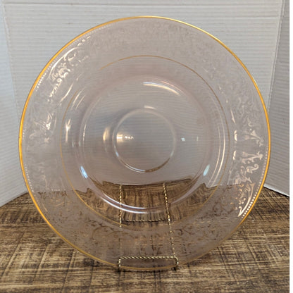 Vtg. Pink Depression Glass Platter 14" Etched Floral Gold Trim Hollywood Regency