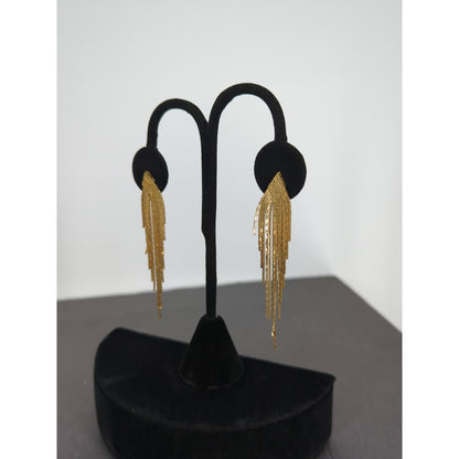 Vintage Dangle Earrings 3" GoldTone Multi-Tier Waterfall Fringe 1980s Glam Disco