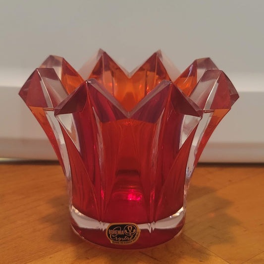 Bohemia Mikasa Ruby Red Crystal Votive Candle Holder Vintage HOLIDAY decor