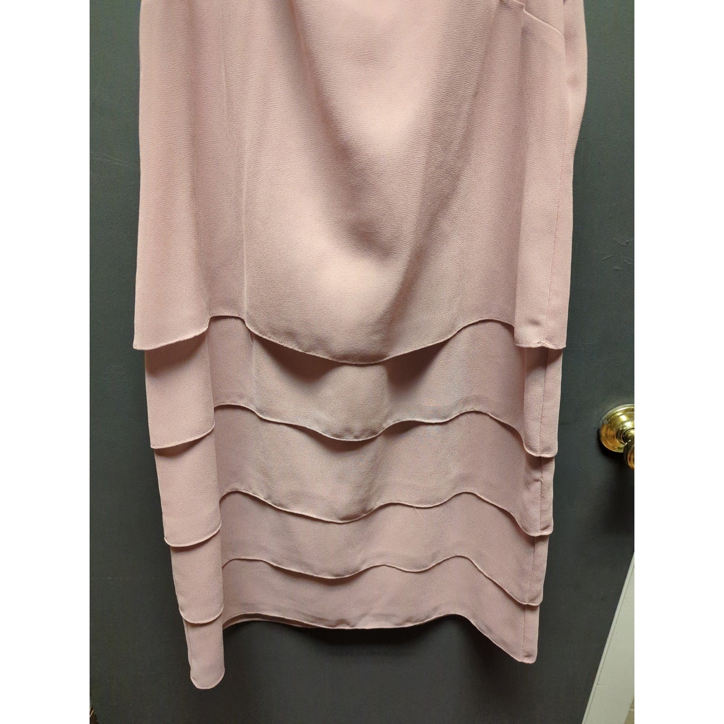 Midnight Velvet Blush Pink Tiered Sheath Dress Garden Wedding Guest Chic Size 16