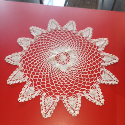 Vintage Italian Round Crochet Doily Pineapple Lace Motif White Shabby Chic