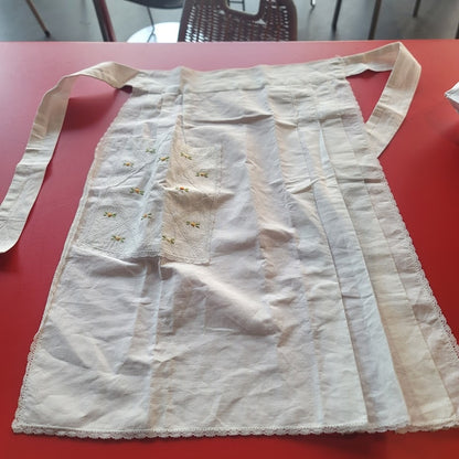 Vintage White Eyelet Embroidered Apron Floral French Country Shabby Chic Italy