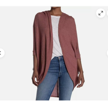 Abound Boho Open Front Cardigan Sweater Short Sleeve Cocoon Brown spice Small