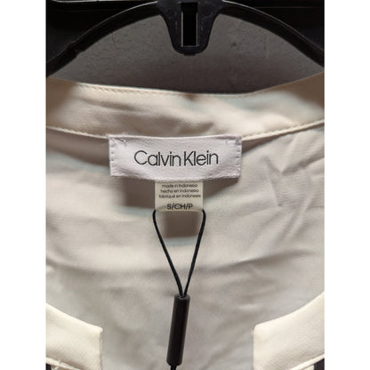 Calvin Klein Chiffon tunic top SMALL white black trim Sleeveless casual NWT