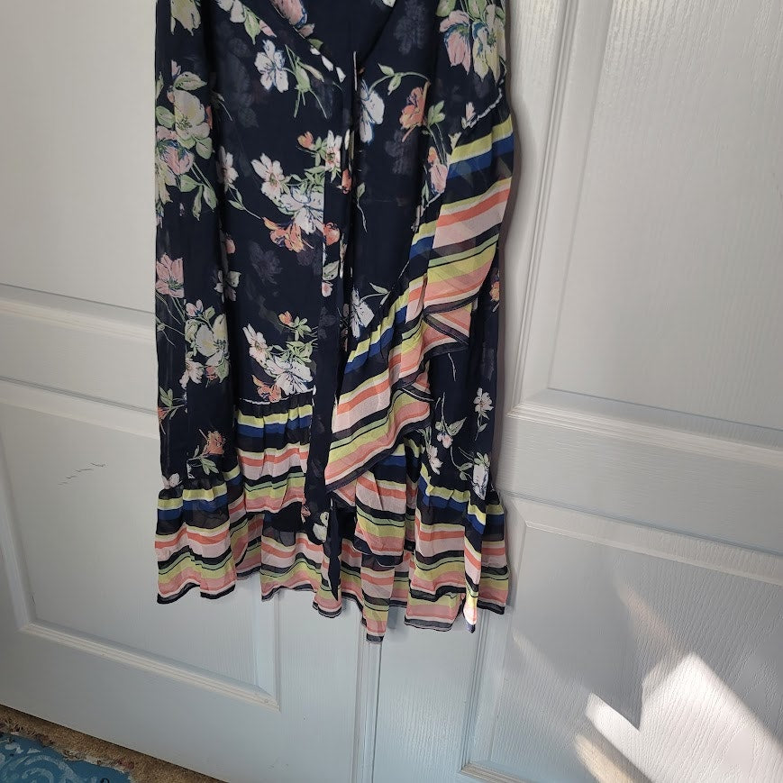 NEW Sandra Darren Casual Career Size 12 Multi Floral Faux Wrap Belted Dress