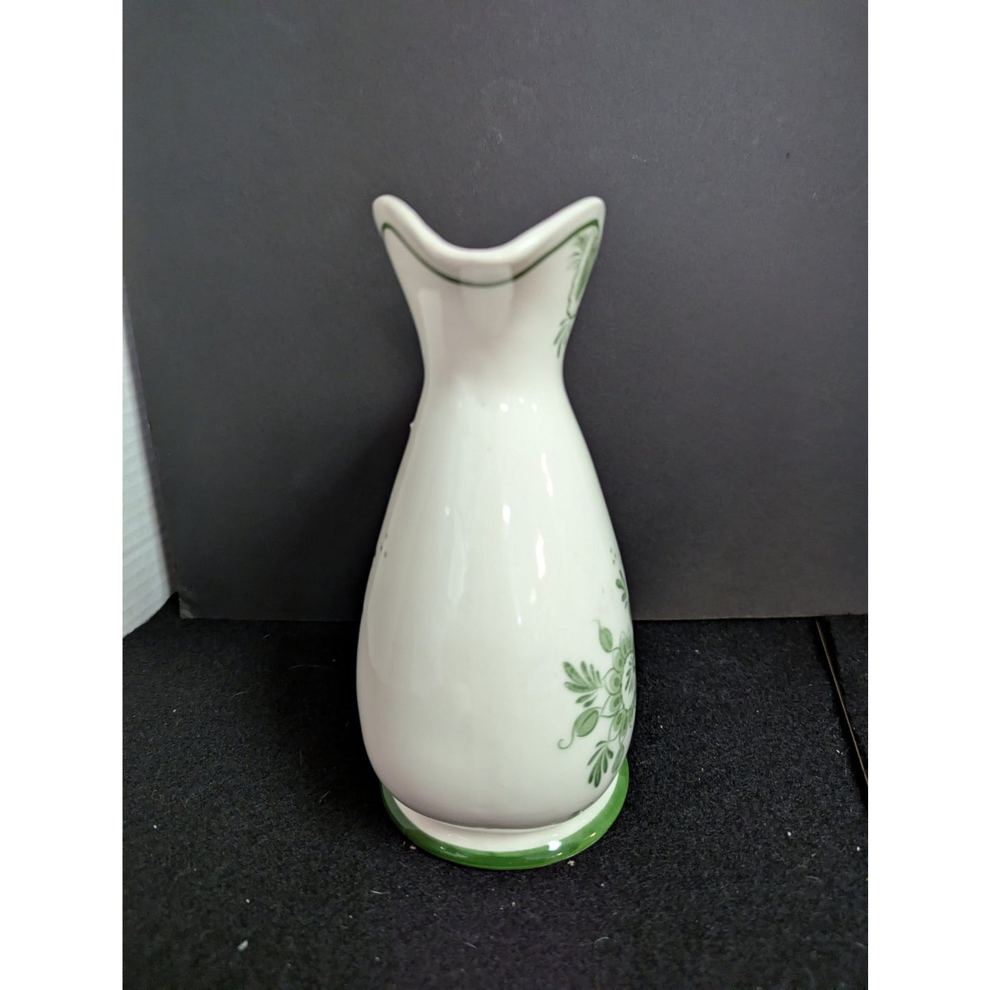 Vintage Hand Painted Green Floral Ceramic Pitcher Vase Japan