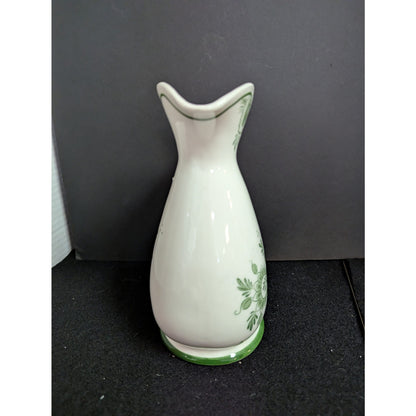 Vintage Hand Painted Green Floral Ceramic Pitcher Vase Japan