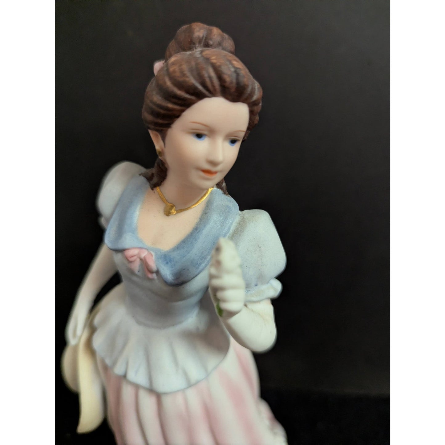 Vintage Kitschy Princess Lady Figurine Porcelain Southern Belle Pink Blue Dress