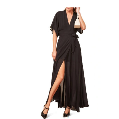 Reformation Winslow Black Wrap Maxi Dress XS NEW Sheer Flowy butterfly Sleeve