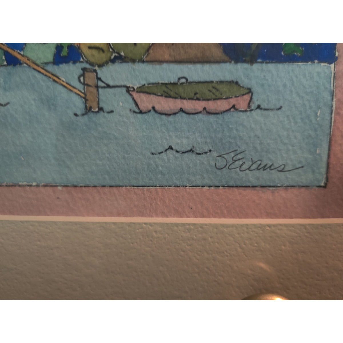 Original Stilt House and Dock Watercolor Painting Signed Sandy Evans
