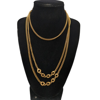 Fashion Vintage Monet Triple-Strand Gold-Tone Link Necklace with Ring Motifs