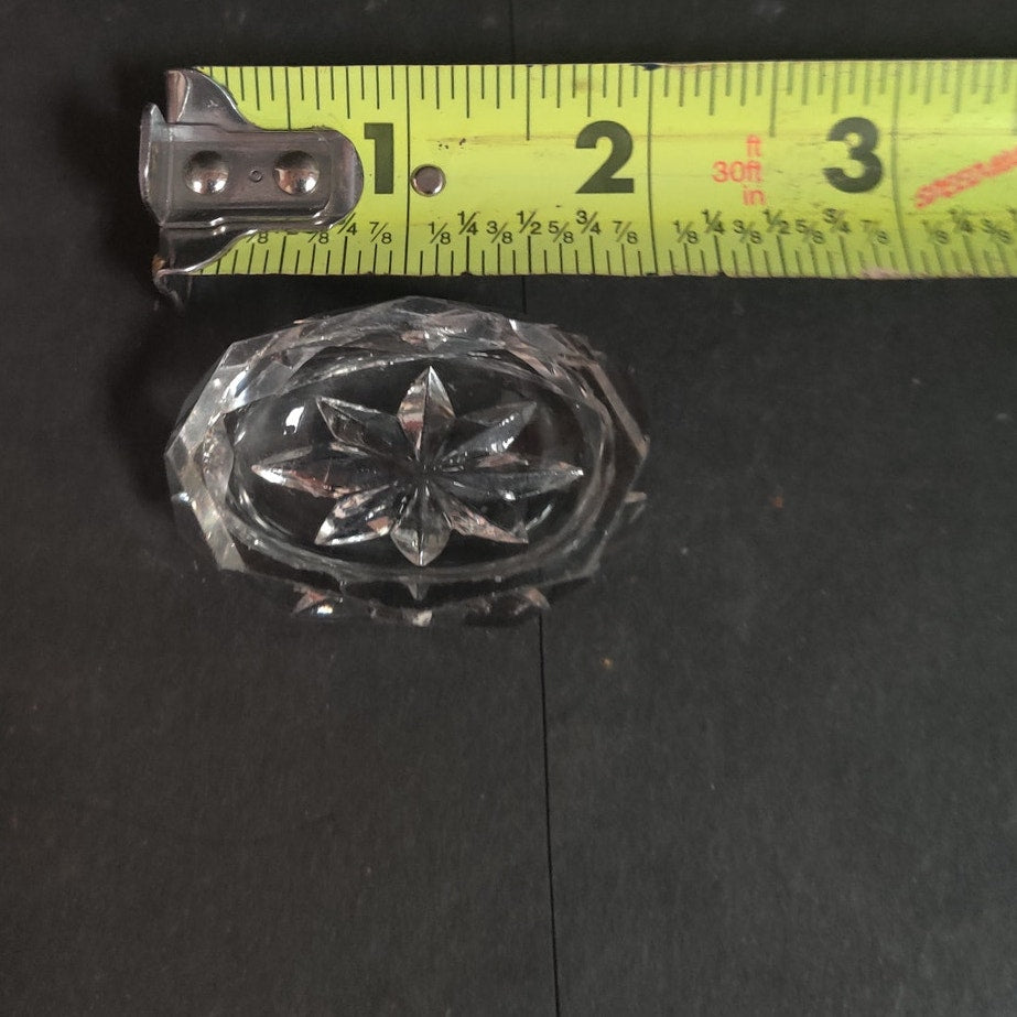 Vintage Cut Crystal Glass Open Salt Cellar Pin Dish Starburst Base