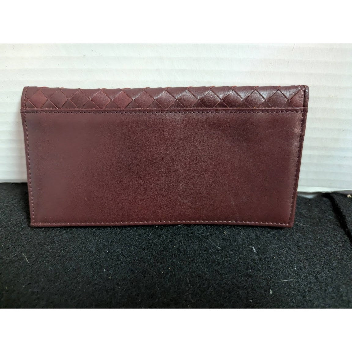 Etienne Aigner Wallet Basketweave Burgundy wine checkbook cover leather