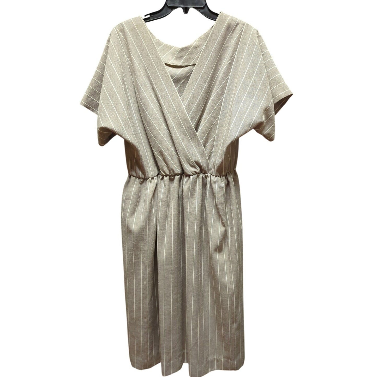 Vintage R&K Originals Pinstripe Dress Faux Wrap Short Sleeve Neutral 14