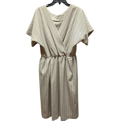 Vintage R&K Originals Pinstripe Dress Faux Wrap Short Sleeve Neutral 14