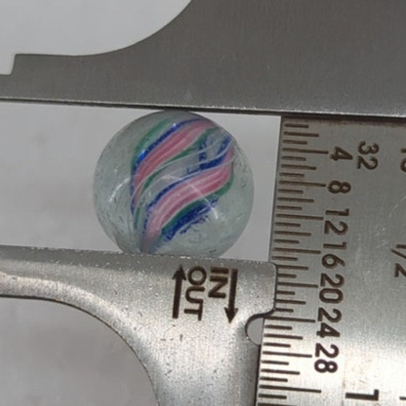 Antique German Latticinio Core Swirl Pink Blue Glass Marble 5/8" Toy Gem #BOXA4