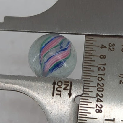 Antique German Latticinio Core Swirl Pink Blue Glass Marble 5/8" Toy Gem #BOXA4