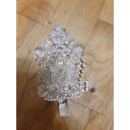 Vintage Clear Cut Glass Perfume Bottle with Large Filigree/Crown Stopper
