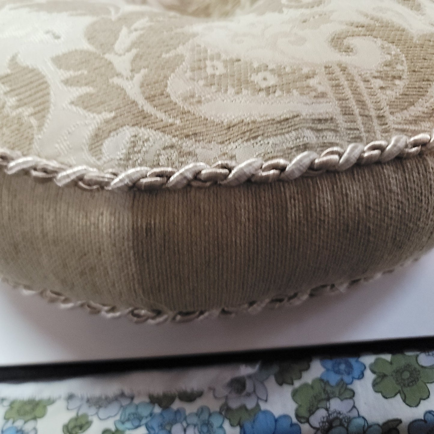 gold Beige floral striped Round tufted braided throw Pillow Decor boudoir style