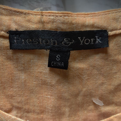 Preston & York Orange 100% Linen Sleeveless Button Up Tunic Blouse Coastal Small