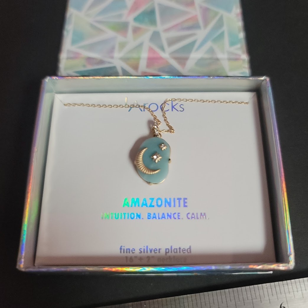 Amazonite File Silver Plated 16" + 2" Necklace with The moon and Stars Pendant
