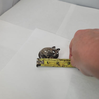 Vintage 1960s cat pottery resting kitty figurine red clay hand painted 2"