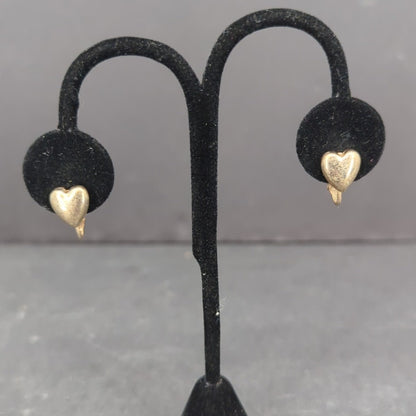 Vintage Cream Gold Tone Heart Clip On Earrings Mid Century Glam Minimalist