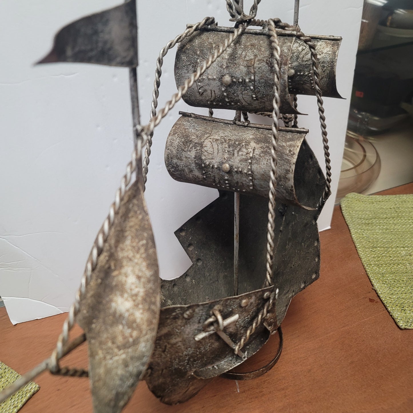 Vintage LARGE metal pirate ship Galleon home decor boat Mariner Schooner