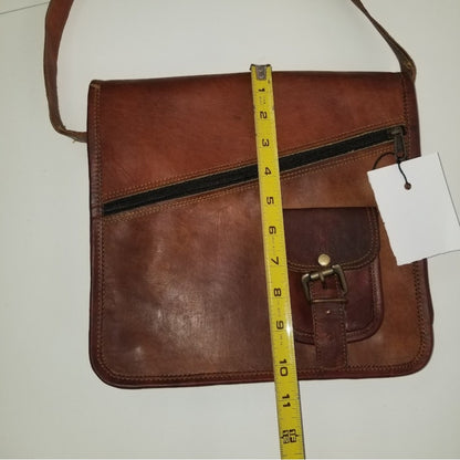 leather Purse bag crossbody camel front flap adjustable top handle Satchel