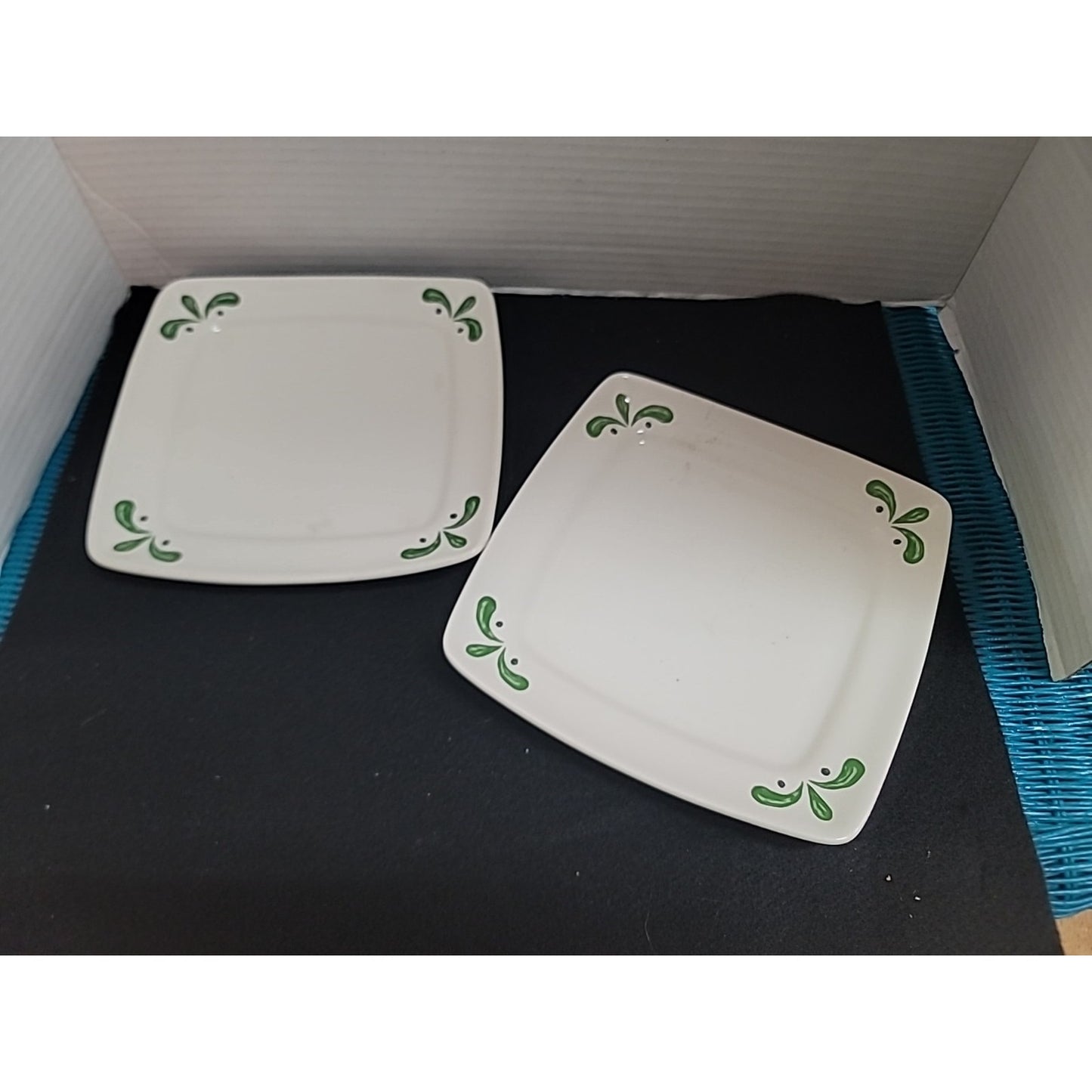 Olive Garden Buffalo China Restaurant Ware 8” Square Plates Green Olive Leaf 2