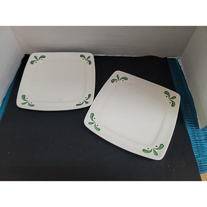 Olive Garden Buffalo China Restaurant Ware 8” Square Plates Green Olive Leaf 2