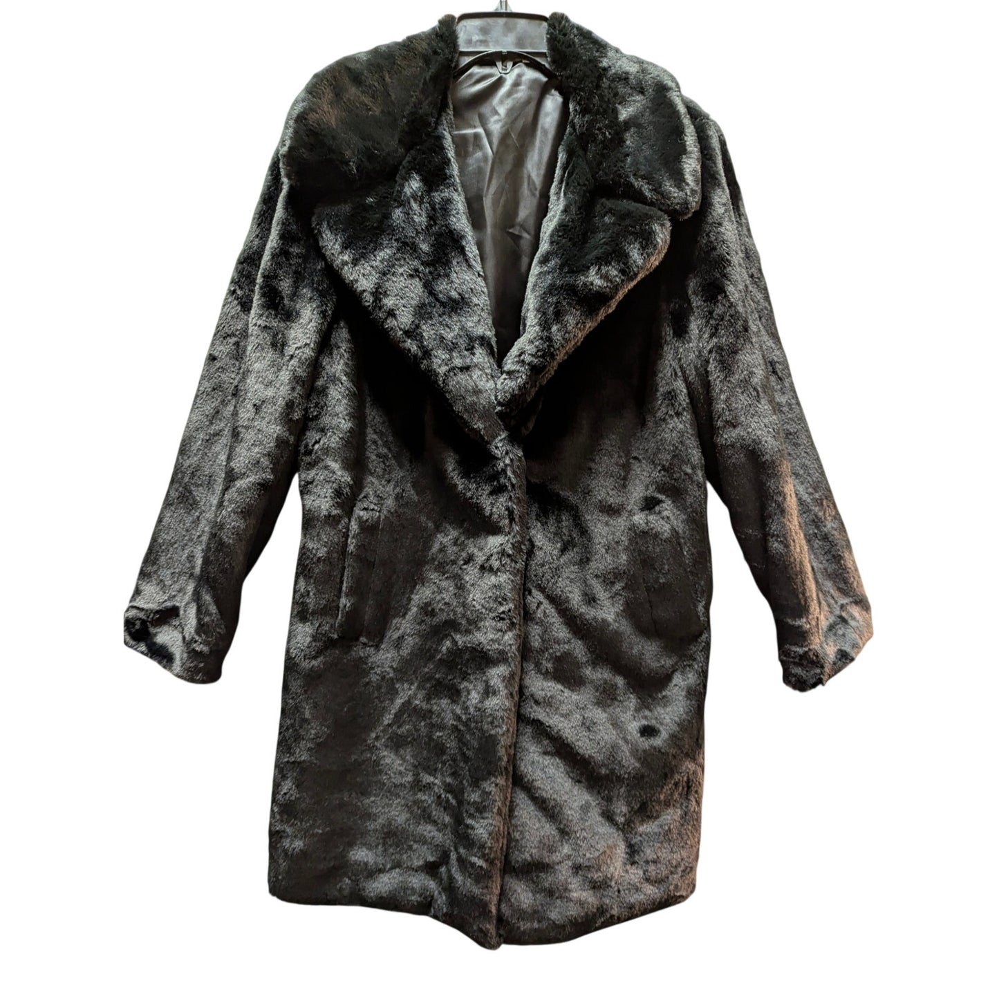 Time and Tru Cozy Size Medium 8-10 Black Faux Fur Long Winter Coat Luxe Glam